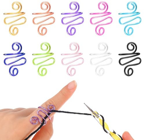 AHQiZFX 10 Stück Strick verstellbare Strickschlaufe,Strick Häkelschlaufenringe,Häkelringe,Metall gewebte Ringe,Offene Garnführung Häkelringe,Stricken Fingerhut Zubehör DIY Strickhandwerk Garnführung