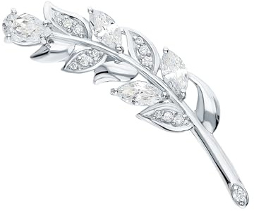 CUSHIONBLUE Mixed Cut Diamond (0.56ct) Leaf Design Brooch Pin, 14k Gold Bay Leaf Safety Brooch, Feather Diamond Brooch, Party Wear Jewelry, Gift For Her. (Yellow, 925 Silver)