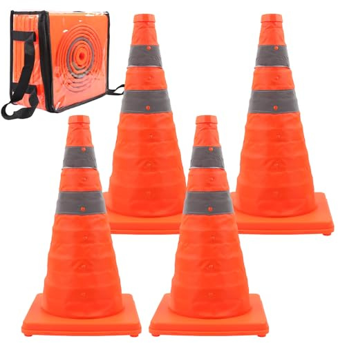Fällbara koner varningskon, trafikkon, 45 cm trafikkonskylt, multifunktionell popup-reflekterande säkerhetskon, 4-pack teleskopiska vägkoner