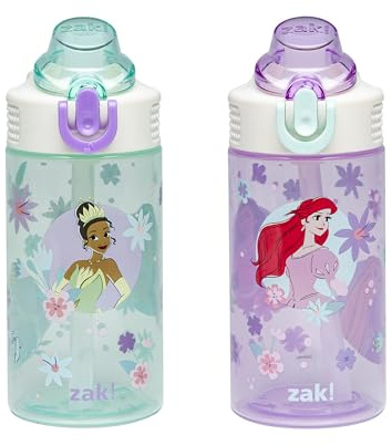 Zak Designs Princess Sage 16oz Leak-Proof Straw Kids Water Bottle, 2-Pack
