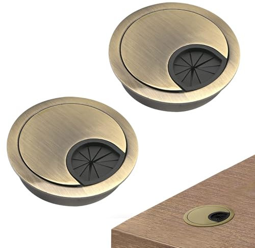 2PCS Desk Grommet 60mm, Desk Plug Hole Cover, Desk Cable Hole Cover, Desk Cable Grommets Cable Tidies, Bronze Round Hole Cover for Desktop Cable Organizer, Desk Table Grommet for Home and Office