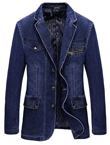 LIUYUYOUGO Americana Hombre Blazer De Mezclilla para Hombre Chaqueta Deportiva De Sastrería con Cuello Entallado Chaqueta De Traje De Vaquero De Algodón Lavado Chaqueta De Jeans Casual Abrigo De U