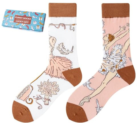 NxnChc Calcetines Divertidos Unisex para Mujer y Hombre con Diseños Asimétricos en Par - Temas Animales, Comida, Fruta, Deporte y Arte en Algodón - Ideal para Regalos