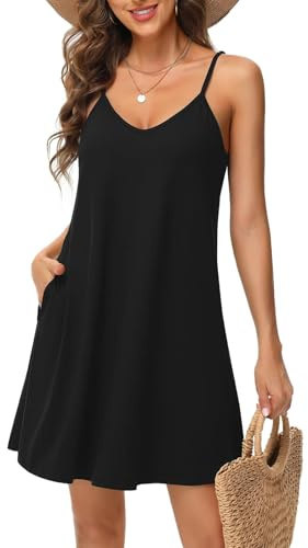 TcIFE Robe d'été pour Femme Bretelles Spaghetti Robes Col V de Loisirs à sans Manches Robe décontractée Mini de Plage