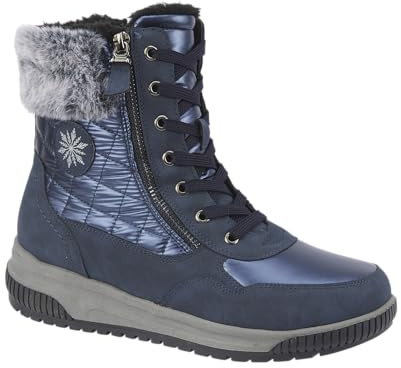 Jo & Joe Faux Fur Lined Quilted Design Lace Up and Zip Fastening Winter Snow Boots (Navy, UK Footwear Size System, Adult, Women, Numeric, Medium, 6)