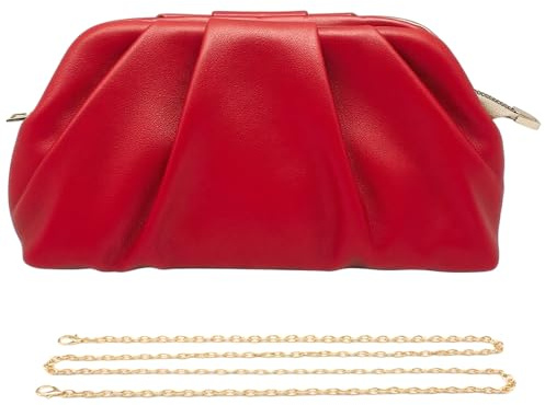 Pahajim Pochette Donna Elegante con Tracolla Morbido PU In Pelle Clutch Cerimonia Borsetta Donna per Balli, Feste, Matrimonio(Rosso)