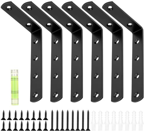 6 Stück Regalhalterung Regalwinkel Schwarz, Schwerlastwinkel, Wandhalterung Regalbrett Halterung, 90 Grad Schwimmende Regal Halterung Wandregal Halterung, Regalträger Metallwinkel(125 x 75mm)