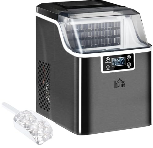 HOMCOM Machine à glaçons, 20 kg en 24h, 24 glaçons en 14-18 min, taille de glaçon réglable, ice maker portable avec fonction autonettoyante, peut charger seau d'eau, pour maison, cuisine, bar, noir