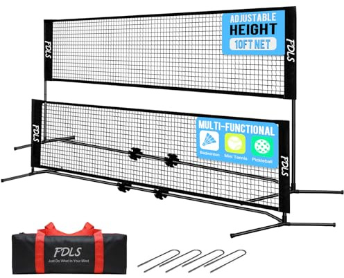 FDLS 10FT Portable Badminton Pickleball Net with Carry Bag for Indoor Outdoor, Height Adjustable| Easy Setup