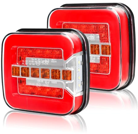 Yuanjoy 2 Fari Posteriori per Rimorchio, IP65 12V/24V Super Luminosi Impermeabili con Indicatori, Freni, Retromarcia, Fendinebbia e Catarifrangente per Rimorchio, Camion, Camper, Furgone, Trattore