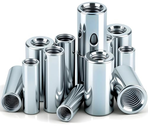 qjuwhua 8 st. lång mutter rund M8 x 40 x 14 mm gängmuffar förzinkad stål kopplingsmuttrar gänghylsor invändigt gänga distanshylsor för anslutning av bultar, stift, skruvar för hus motorfordon