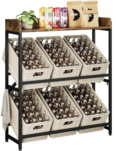 Yaheetech Scaffale Portabottiglie da Cucina 3 Ripiani Scaffale Multifunzionale in Legno e Metallo Organizer per Birra/Verdure/Condimenti 104x33x119,5 cm
