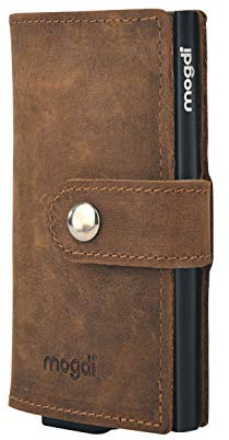 mogdi Mini Premium Herren Geldbörse, RFID/NFC Schutz, Slim Wallet mit Münzfach, Druckknopf & Kartenetui, aus A++ Echtleder, bis zu 6 Karten, Business Portmonee für Männer
