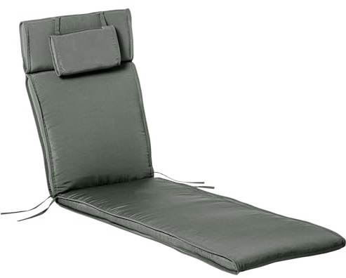 Outsunny Cojín para Tumbona de Exterior 198x53x5 cm Desenfundable y Lavable con Reposacabezas Extraíble Colchoneta Plegable de Algodón Cojín Solo para Silla Reclinable de Jardín Gris