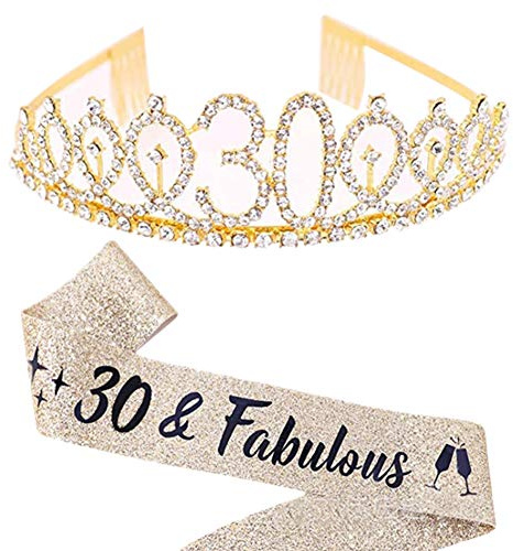 30e Anniversaire Tiara et Sash Strass Couronne pour 30 & Fabulous Sash et diadème 30 ans Tiara pour la Fête du Bon Anniversaire Décorations