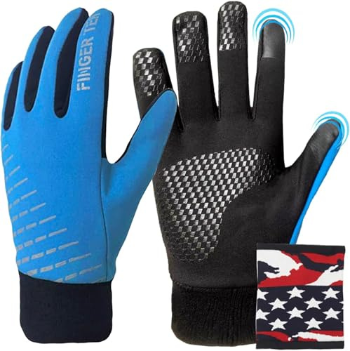 FINGER TEN Kids Winter Gloves Waterproof with Neck Warmer Boys Girls Touchscreen for Cold Weather Outdoor Sports (Blue, Small)