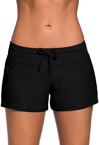 Acfoda Badeshorts Kurze Badehose Damen Schwimmhose Schwimmshorts Schwimm Hose Frauen Wassersport Strand Shorts Sommer Boardshorts Bikinihose mit UV Schutz Schwarz 50-52