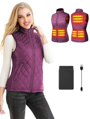 Kintiwe Heated Vest for Women,Heated Gilet with 12000mAh Battery Pack,Lightweight Thermal Body Warmer, Slim Fit Electric Rechargeable Heated Jacket