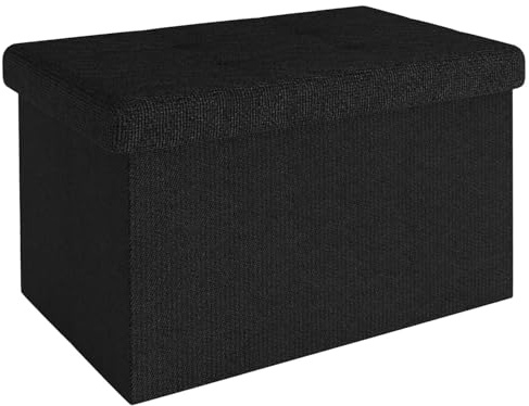 INTIRILIFE Faltbare Sitzbank 49x30x30 cm in PIANO SCHWARZ - Sitzwürfel mit Deckel und Stauraum aus Stoff mit Mulden - Sitzcube Fußablage klappbare Aufbewahrungsbox Truhe Sitzhocker