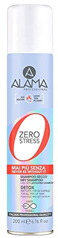 Alama Professional Zero Stress Shampoo Secco Purificante e Detox con Carbone Vegetale Attivo per Capelli Immediatamente Puliti senza l'Utilizzo dell'Acqua, 90% Ingredienti Naturali, 200 ml