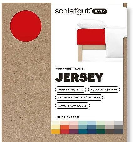 Schlafgut Easy Jersey Spannbettlaken 120x200 bis 130x200 Red Deep, Spannbetttuch aus 100% Baumwolle