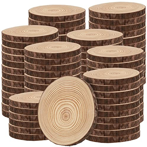 FUNSUEI 80 PCS 9-10cm Log Slices, 1cm Thick Wood Log Coasters, No Hole | Unfinished Wooden Circle Discs for Art, DIY Craft, Christmas Ornaments