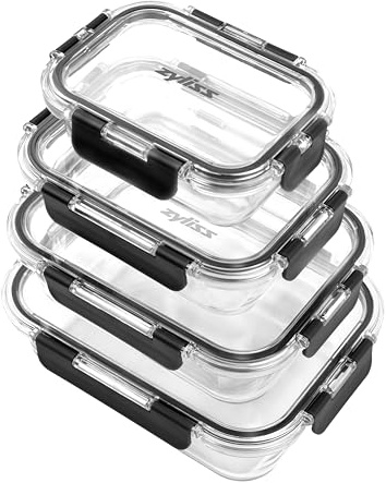 Zyliss 4 Piece Glass Container Set Shatterproof Glass Airtight Food Storage | Lunch Boxes with Sealable Lid, Microwave Safe, BPA Free, Freezer Safe, Fridge Storage, Food Container, Dishwasher Safe