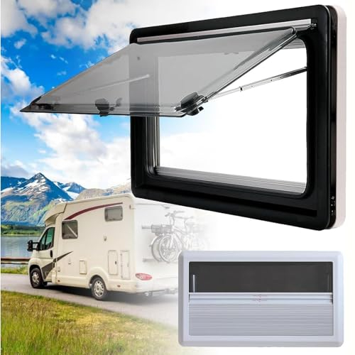 Sayoc Seitenfenster Wohnmobil Fenster RV Klappfenster Externes Push mit integriertem Rollo und Fliegengitter 70° Öffnungswinkel für Wohnwagen Van Camper,700mm*400mm
