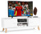 KOMFOTTEU TV-Schrank bis 65 Zoll, Fernsehtisch aus Holz, multifunktionaler Fernsehschrank mit 2 offenen Fächern und 2 Türen, TV Lowboard 140 x 40 x 48 cm, Weiß