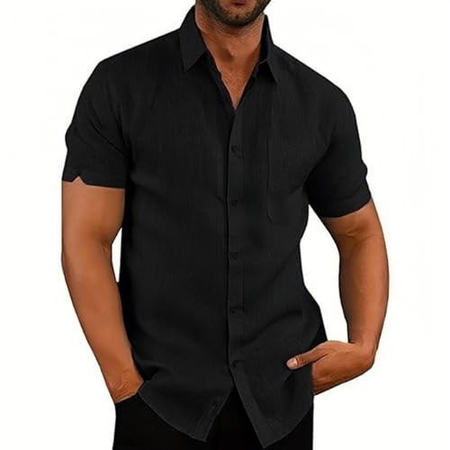 MSIYOW Chemise Homme Manches Courtes Boutonnée Chemise d'été Shirt de Plage Décontractée Regular Fit (3XL, Noir)