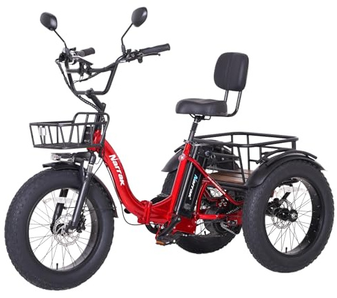 NARRAK Electric Tricycle for Adults,Fat Tire Folding Electric Trike,3 Wheels Electric Bicycle Bikes, Peak 1350W Step-Thru Etrike with Removable Battery and Large Basket for Women Men