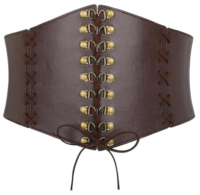JasGood bred korsett bälte för kvinnor elastisk snörning midja bälte vintage bundet waspie bälte för klänningar halloween festival cosplay kostym, 03-kaffe, Für Taillenumfang 68cm-76cm