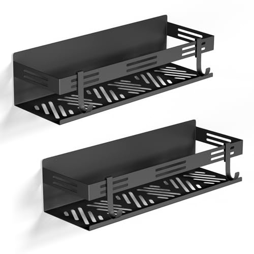 FRIBERG Especieros para Cocina,2 Piezas Estante De Condimentos | Organizador De Especias con Y 4 Ganchos,Especiero Pared para Baño,Cocina (Negro × 2)