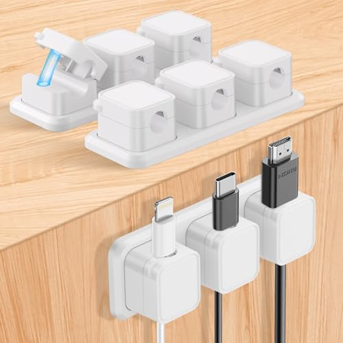 Alaoo 9 styck kabelhållare, magnetisk kabelklämma, multifunktionell kabelorganiserare, lämplig för skrivbord, nattduksbord, nätsladdar, laddsladd (vit)