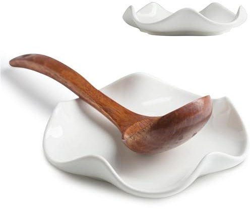 2 pezzi 2 in 1 Poggiamestolo in Ceramica,porta cucchiaino da caffè,Porta Mestoli e Posate da Cucina,Porta gioielli in ceramica,Repose per Cucchiai e Utensili,Lavabile in Lavastoviglie (Bianco)