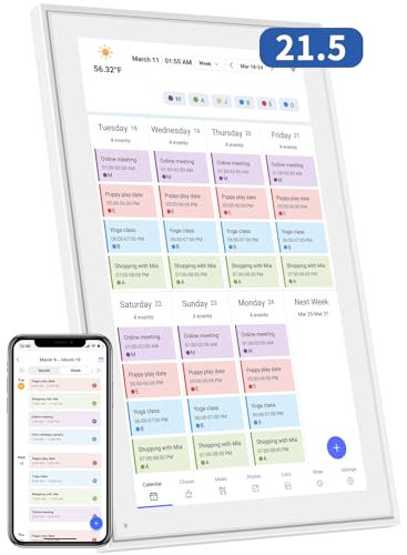 21.5 Inch Digital Calendar, Electronic Chore Chart, Smart Weekly and Monthly Planner 1920 * 1080P IPS Touchscreen Wall and Desk Calendar for Family Schedules, White