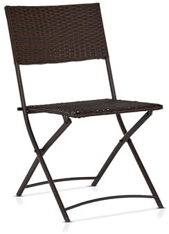 KHG Gartenstuhl Dunkel-Braun, 1 Stück wetterfest Stahl-Gestell, platzsparender Klappstuhl, Balkonstuhl mit Rattan-Geflecht Outdoor 74x60x60 cm, 110 kg belastbar