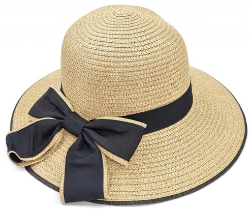 Little Girls Summer Straw Sun Hat with Bowknot Outdoor UV Protection Foldable Wide Brim Floppy Cap Breathable Beach Travel Sun Visor Cap Headwear Bow Bucket Hat with Chin Strap for Kids Ages 4-8