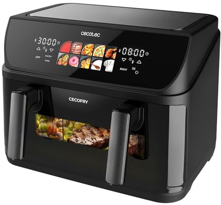 Cecotec Freidora de Aire 10L, 4 Resistencias, Air Fryer, Cecofry&Grill Duoheat 10000. 2800W, Dorado Perfecto y Sabor de Parrilla en Carnes, Pared Divisoria Móvil, Temperatura dual, 10 Menús