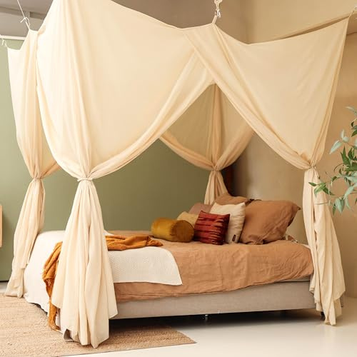 Ciel de Lit Beige Crème, Baldaquin Rectangulaire pour Lit Queen & King