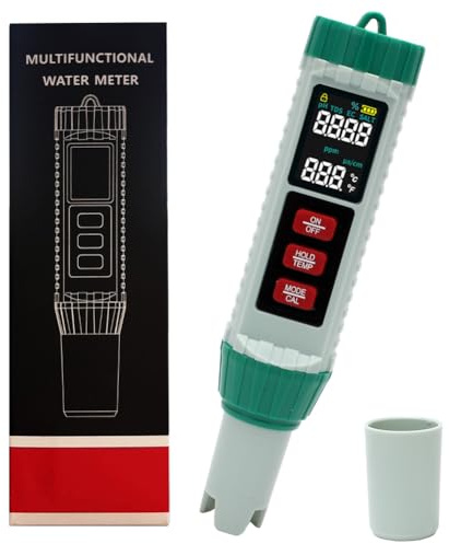 5 en 1 multifunción, medidor de pH, pH / TDS/EC/sal, medición de temperatura con pantalla LCD, probador de agua de alta precisión para agua potable, piscinas, acuarios, hidroponía y prueba de líquidos