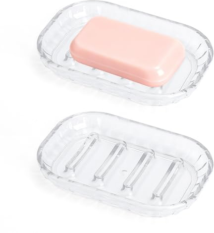 GZRXIOUS 2PCS Jabonera Transparente, Jabonera con Drenaje, Porta Jabón Ducha sin Taladro, Soporte de Jabón para Baño, Lavabo, Fregadero y Cocina