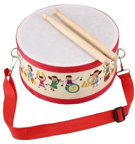 Drum Toy,Percussion Musical Instrument with 2 Pcs Drumsticks, Adjustable Strap Snare Drum for girls boys Year Birthday (Red-15cm)