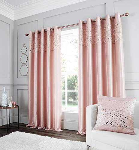 Catherine Lansfield Glitzy Eyelet Curtain 66x54 Inch Blush