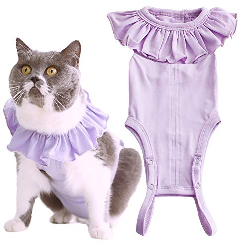 Cat Recovery Suit for Abdominal Wounds and Skin Diseases,Breathable Surgical Recovery Shirt After Surgery Wear Anti Licking Wounds,E-Collar Alternative for Female Cats Kitten(RSC01-purple-m)