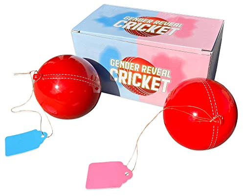 Sass Party & Gifts Gender Reveal Cricketball, explodierend, inkl. blauem und pinkem Puder, perfekte Reveal für Cricket-Fans