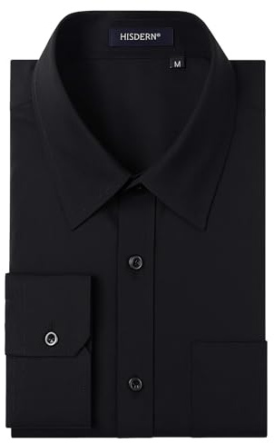 HISDERN Chemise Homme Manches Longues Chemises Regular Fit Chemises Habillée Business Coton Chemise pour Hommes Noir M