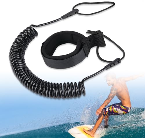 MAJOYLIFE 10 ft Surf Leash,Einziehbare SUP Surfboard Leash,Surfbrett Safety Sicherheitsfußseil for Stand Up Paddle Board (Schwarz)