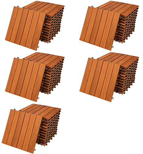CASARIA® Holzfliesen FSC®-zertifiziertes Akazienholz 5m² Fliese 30x30cm Klicksystem zuschneidbar Terrassenfliese Balkon
