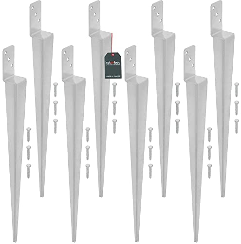 KOTARBAU® Lot de 8 supports de poteaux à enfoncer - L 60 x 600 mm - Support idéal pour les constructions - Galvanisé